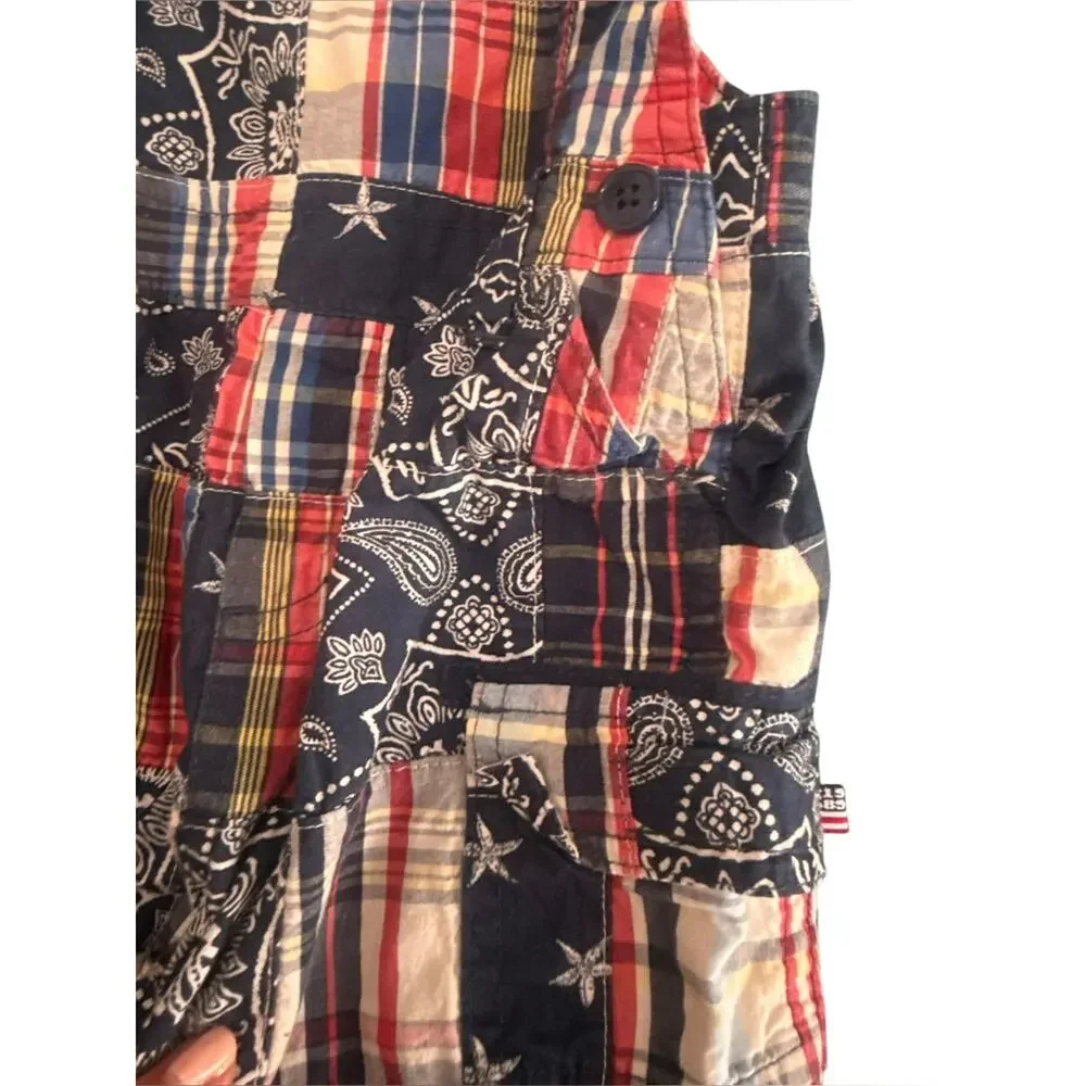 Y2K The Children's Place Patchwork Bandanna Plaid Shorts Overalls Baby 3-6 Month